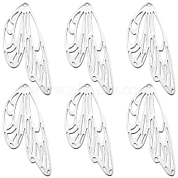 10Pcs 201 Stainless Steel Pendants, Laser Cut, Wing, Stainless Steel Color, 49x20.5x1mm, Hole: 1.5mm(STAS-SC0006-47)