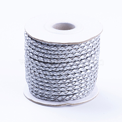 Round Braided Cowhide Cords, Silver, 3mm, about 10.93 yards(10m)/roll(WL-L009-01M)