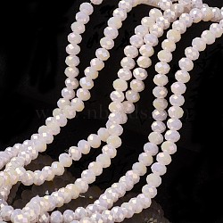 Electroplate Glass Beads Strands, Imitation Jade Beads, Full Rainbow Plated, Faceted, Rondelle, Lavender Blush, 4x3mm, Hole: 0.4mm, about 123~127pcs/strand, 16.5~16.9 inch(42~43cm)(EGLA-A034-J4mm-T06)