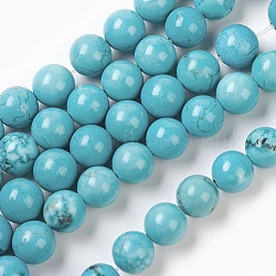 Natural Magnesite Beads Strands, Round, Dyed & Heated, Turquoise, 6mm, Hole: 1mm, about 62pcs/strand, 15.7 inch(39.8cm)(TURQ-P027-21A-6mm)