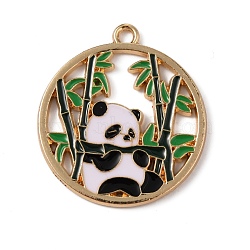 Alloy Eanmel Pendants, Round with Panda Pattern, Colorful, 30x27x0.5mm, Hole: 1.8mm(ENAM-WH0054-32)