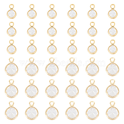 40Pcs 2 Style Brass Micro Pave Cubic Zirconia Pendants, Flat Round Charm, Golden, 7.5~9.5x4.8~7x2.5~3.5mm, Hole: 1.4~1.5mm, 20pcs/style(KK-BC0013-32)