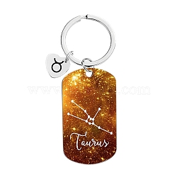 Twelve Constellations Metal Keychains, Oval Rectangle, Taurus, 8cm(PW-WG18493-08)