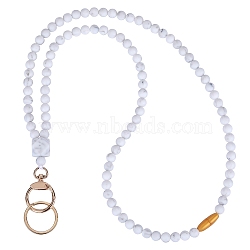 Silicone Beaded ID Card Neck Straps, Name Card Holders, with Plastic Breakaway Clasps & Alloy Split Key Rings, White, 450mm(NJEW-SW00025-12)