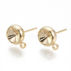 Brass Stud Earring Settings, with Loop and Rhinestone Settings, Real 18K Gold Plated, Fit for 6mm rhinestone, 10.5x8mm, Hole: 1.5mm, Pin: 0.8mm(X-KK-Q750-070D-G)