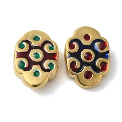 Rack Plating Brass Beads, with Enamel, Cadmium Free & Lead Free, Oval, Real 18K Gold Plated, Long-Lasting Plated, Red, 14.5x10.5x4.5mm, Hole: 1.8mm(KK-P276-27G-01)