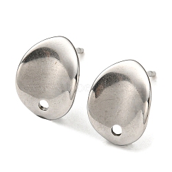 Non-Tarnish 304 Stainless Steel Earring Findings, Wavy Oval, Stainless Steel Color, 11x8.3mm, Hole: 1.2mm, Pin: 0.8mm(STAS-E197-04P)