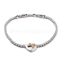 Platinum Brass Link Bracelet, with Cubic Zirconia Tennis Chains, Long-Lasting Plated, Heart, 7-7/8 inch(19.9cm)(BJEW-C055-05G-P)