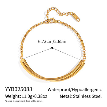 304 Stainless Steel Curved Bar Link Bracelets, Rolo Chain Bracelets for Women, , Long-Lasting Plated, Real 18K Gold Plated