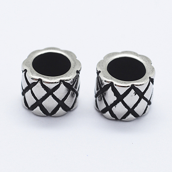 316 Surgical Stainless Steel European Beads, Large Hole Beads, Braided Column, Antique Silver, 8.5x7mm, Hole: 5mm