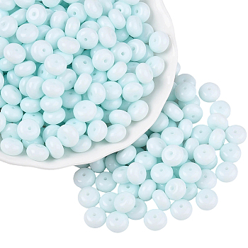 200Pcs Opaque Baking Paint Glass Seed Beads, Round Hole, Rondelle, Light Cyan, 8~8.5x5mm, Hole: 1.2~1.4mm