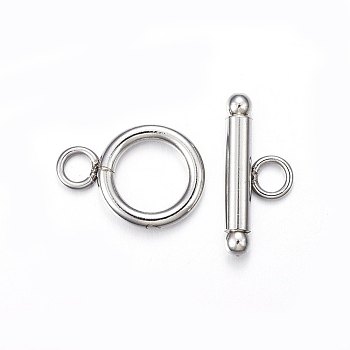 201 Stainless Steel Toggle Clasps, Stainless Steel Color, 16.5x12x2mm, Hole: 3mm, Bar: 18x7.5x3mm, Hole: 3mm