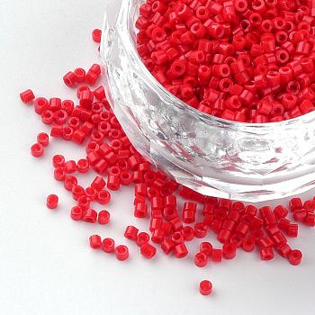Opaque Glass Bugle Beads, Red, 1~2x1.5~2mm, Hole: 0.5mm, about 100g/bag, about 5000pcs/bag
