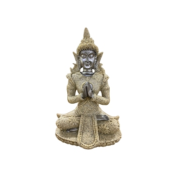 Resin Buddha Statue, for Zen Home Office Feng Shui Ornament, Silver, 75x50x110mm