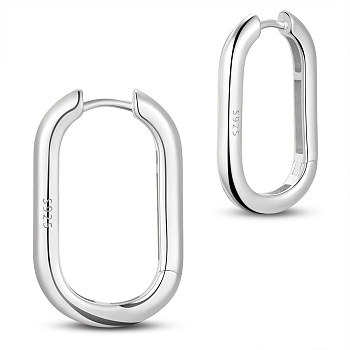 SHEGRACE Rhodium Plated 925 Sterling Silver Hoop Earrings, with S925 Stamp, Oval, Platinum, 26x16mm