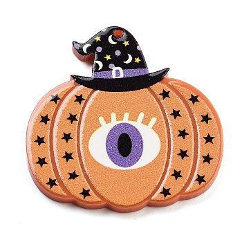 Halloween Printed Acrylic Pendants, Pumpkin, 38x37.5x2mm, Hole: 1.5mm