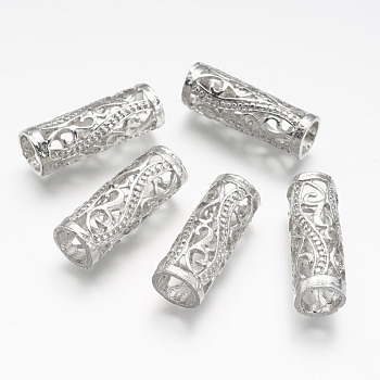 Alloy Beads, Tube, Hollow, Platinum, 31x11mm, Hole: 8mm