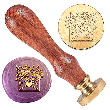 Wax Seal Stamp Set, Golden Tone Sealing Wax Stamp Solid Brass Head, with Retro Wood Handle, for Envelopes Invitations, Gift Card, Envelope, 83x22mm, Stamps: 25x14.5mm