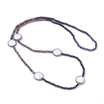 Natural Howlite Beaded Necklaces, with Rhinestone and Glass, 30.7 inch(78cm)