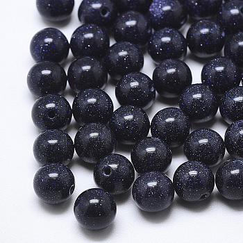 Synthetic Blue Goldstone Beads, Half Drilled, Round, 12mm, Half Hole: 1.2mm