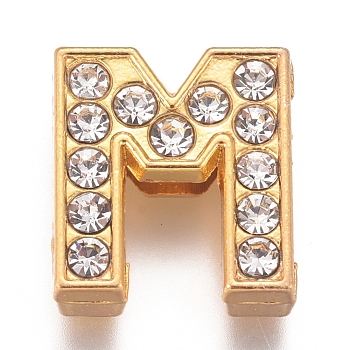 Alloy Slide Charms, with Crystal Rhinestone, Letter, Letter.M, M: 12x11x4.2mm, Hole: 2x8mm