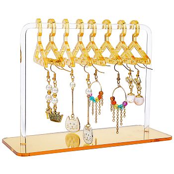 1 Set Acrylic Earring Display Stands, Clothes Hanger Shaped Earring Organizer Holder with 8Pcs Hangers, Gold, Finish Product: 15x6x10.6cm