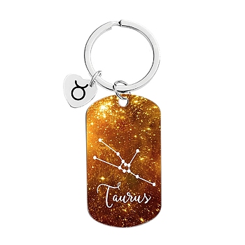 Twelve Constellations Metal Keychains, Oval Rectangle, Taurus, 8cm
