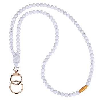 Silicone Beaded ID Card Neck Straps, Name Card Holders, with Plastic Breakaway Clasps & Alloy Split Key Rings, White, 450mm