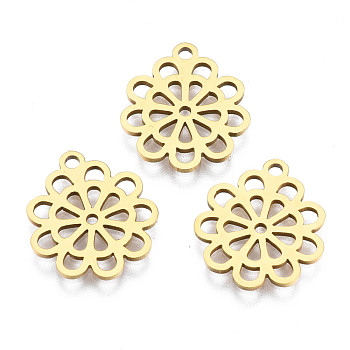 Ion Plating(IP) 201 Stainless Steel Pendants, Laser Cut, Flower, Golden, 15.5x14x1mm, Hole: 1.4mm