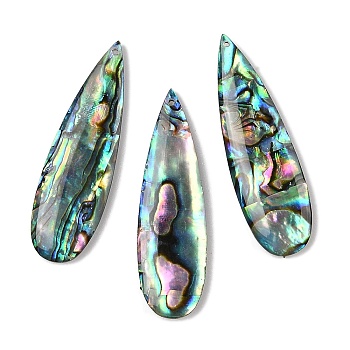 Natural Paua Shell Pendants, Teardrop Charms, 40x12x4mm, Hole: 0.8mm