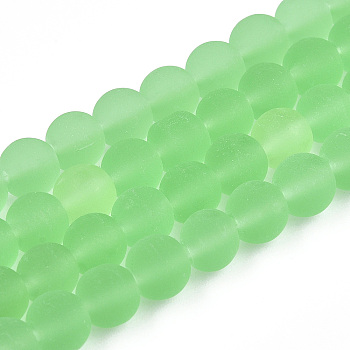 Transparent Glass Beads Strands, Frosted, Round, Light Green, 6~6.5mm, Hole: 1.4mm, about 67~70pcs/strand, 14.76 inch~15.16 inch(37.5~38.5cm)