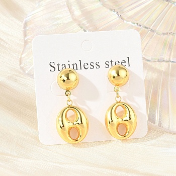 Oval 304 Stainless Steel Stud Earrings for Women, Golden, 32x15mm