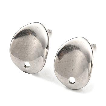304 Stainless Steel Earring Findings, Wavy Oval, Stainless Steel Color, 11x8.3mm, Hole: 1.2mm, Pin: 0.8mm