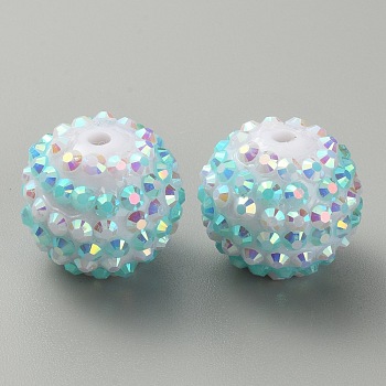Stripe Pattern Resin Rhinestone Beads, Round, for DIY Jewelry, Keychains and Beadable Pens, Aquamarine, 19.5~20x17.5mm, Hole: 2.8mm
