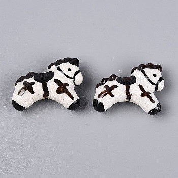 Handmade Porcelain Ceramic Beads, Hand Painted, Horse, Famille Rose Style, Saddle Brown, 22.5~23x30~31x9.5~10.5mm, Hole: 1.8~2mm