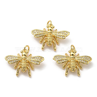 Real 18K Gold Plated Clear Bees Brass+Cubic Zirconia Pendants