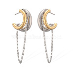Two Tone C-Shaped 304 Stainless Steel Tassel Stud Earrings, Chain Charm, Golden & Stainless Steel Color, 47mm(WGC3DF2-02)