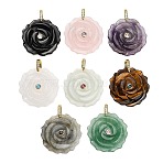 Natural Mixed Gemstone Pendants, Flower Charms, with Brass Pave Cubic Zirconia Findings, Golden, 34.5~35x34~35x9mm, Hole: 6.5x9mm(GG-CBA4625-05G)
