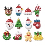 Christmas Theme Opaque Resin Pendants, with Platinum Iron Loop, Mixed Shapes, 32x20x7mm, Hole: 2mm(RESI-I344-03P)