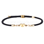 1Pc Adjustable Nylon Cord Bracelets for Women Men, with  304 Stainless Steel + Brass Heart with Letter Jewelry, Lead Free & Nickel Free & Cadmium Free, Letter A, Inner Diameter: 2-1/2~2-5/8 inch(6.35~6.75cm), heart: 7x8mm(BJEW-LP0001-30A)