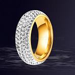 201 Stainless Steel Finger Rings for Women, with Polymer Clay Rhinestone, Golden, US Size 7(17.3mm)(WGAEC69-01)