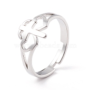 Double Heart with Cross 304 Stainless Steel Adjustable Ring for Women, Stainless Steel Color, Inner Diameter: US Size 7 1/4(17.5mm)(RJEW-B035-06P)