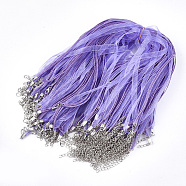Waxed Cord and Organza Ribbon Necklace Making, with Iron Lobster Claw Clasps, Platinum, Lilac, 17.6 inch~17.8 inch(45~45.5cm), 7mm(NCOR-T002-172)