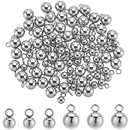 100Pcs 2 Styles 202F & 201 Stainless Steel Charms, Ball, Stainless Steel Color, 7~9x4~6mm, Hole: 1.8~2mm, 50pcs/style(STAS-SC0006-33)