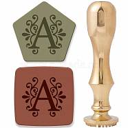 Brass Clay Seal Stamp Set, 1Pc Golden Tone Sealing Stamp Solid Brass Head, with 1Pc Handle, for Creating Unique Imprints on Clay, Letter A, 75mm, head: 12mm thick, stamps: 25.4mm(DIY-WH0576-001)