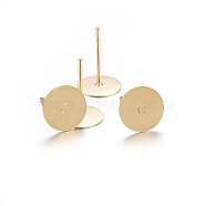 304 Stainless Steel Stud Earring Findings, Flat Round, Golden, 12x8mm, Pin: 0.8mm(STAS-P210-45G-02)