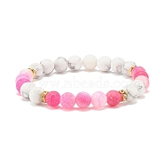 Natural Weathered Agate(Dyed) & Howlite Round Beaded Stretch Bracelet, Gemstone Jewelry for Women, Hot Pink, Inner Diameter: 2-1/4 inch(5.6cm)(BJEW-JB08087-05)