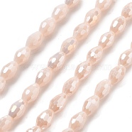 Electroplate Glass Beads Strands, Imitation Jade Beads, Faceted, Oval, PeachPuff, 8.5x5.5mm, Hole: 1.2mm, about 70pcs/strand, 20.87~23.23''(53~59cm)(EGLA-A037-P6x8mm-B02)