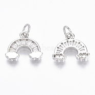 Brass Micro Pave Cubic Zirconia Charms, with Jump Ring, Nickel Free, Rainbow, Clear, Real Platinum Plated, 11.5x12.5x2.5mm, Hole: 3mm(ZIRC-R109-013P-NF)