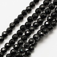 Natural Black Spinel Bead Strands, Faceted Round, 3mm, Hole: 0.8mm, about 136pcs/strand, 16 inch(X-G-A129-3mm-34)